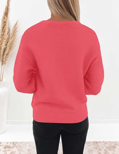 Image of ZESICA Women's Crew Neck Long Lantern Sleeve Fall 2026 Casual Loose Ribbed Knit Solid Soft Pullover Sweater Tops