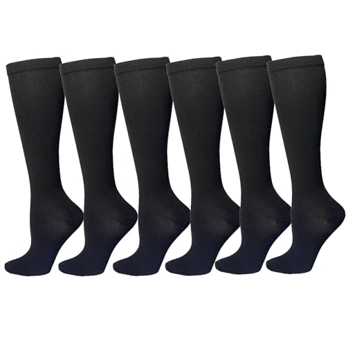 6 Pares de Medias de Compresión para Mujer y Hombre, 15-20 mmHg Medias de Compresión Contra la Hinchazón, para Senderismo, Correr, Deporte, Viajar (FR/ES, Letras, S, M, Regular, Regular, 6 Negro)
