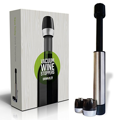 Drinkkler Vacuum Wine Stoppers - Stainless Steel Wine Pump Creates a Vacuum Tight Seal to Keep Wine Fresh
