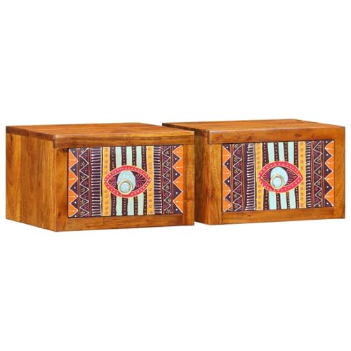 vidaXL Bohemian Solid Wood Bedside Tables | Set of 2 Ethnic Decorative Pattern Mango Polished Finish Indoor Furniture Perfect for Bedroom Storage Table Nightstand Wooden Inlay Stylish vidaXL Bohemian Solid Wood Bedside Tables | Set of 2 Ethnic Decorative Pattern Mango Polished Finish Indoor Furniture Perfect for Bedroom Storage Table Nightstand Wooden Inlay Stylish