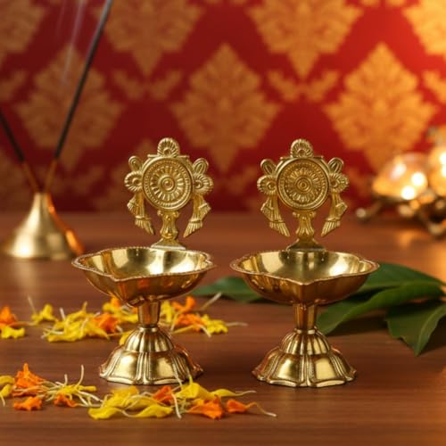 Best Janmashtami Decorations from Amazon India 73 RITUALISTIC Brass Shankh & Chakra Jyoti Diya | 5-Batti Panchjyot ...