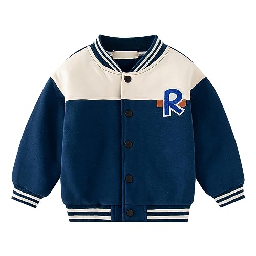Kids Fall Jacket Toddler Boys Autumn And Winter Long Sleeve Standing Collar Button Letter Printed Colorblocking