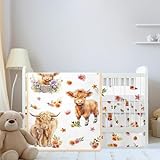 Mixweer Highland Cow Crib Bedding Set for Boys Girls Colorful Flower Baby Crib Bedding Set Mini Cattle Comforter Sets Gender Neutral Standard Size Crib Fitted Sheet Comforter Crib Skirt for Boys Girls