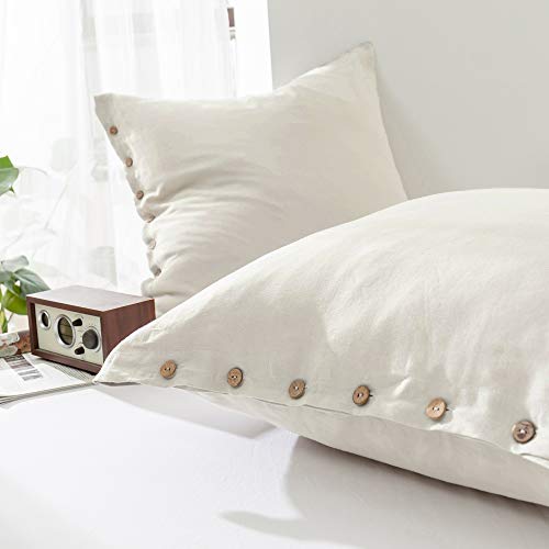 Simple&Opulence 100% Washed Linen Euro Sham Cover,26 X 26 Inch,Set Of 2,Decorative Throw Pillow Cover With Coconut Button,Solid Color Cushion Cover (Natural Linen) #TOP5