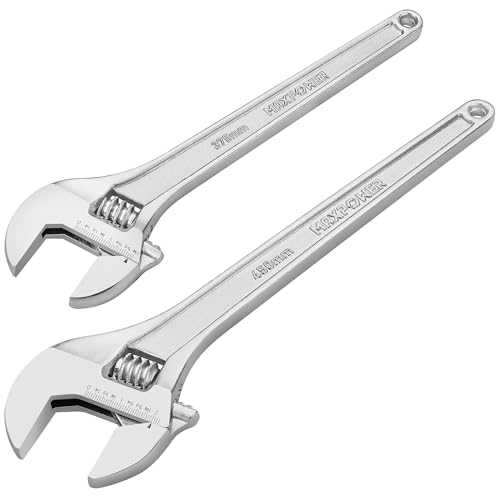 Image of MAXPOWER Adjustable Spanner 381mm and 457mm, Heavy Duty Cr-V Steel Spanner, Metric & SAE Scales, 2 Pack