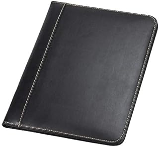 Samsill Contrast Stitch Leather Padfolio and Business Portfolio for Men and Women, Resume / Document Organizer with Writing Pad, Black (71710)