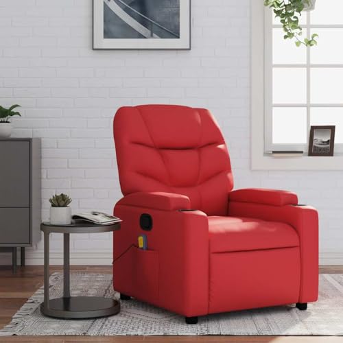 DYRJDJWIDHW Fauteuil Massant inclinable Similicuir Rouge avec 6 Points de Vibration, Siège Confortable pour Salon et Bureau, Détente à 135°,...