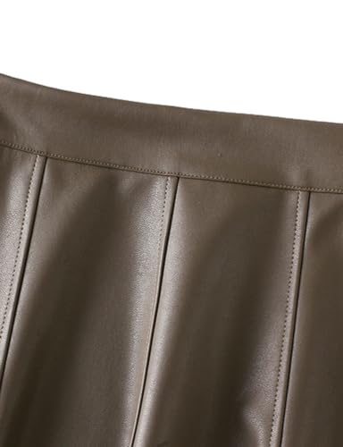 SUNYUESTAR Saia feminina de couro sintético, vintage, cintura alta, evasê, colado ao corpo, midi PU,