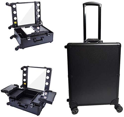 BYCDD Trolley Kosmetikkoffer Schminkkoffer, Schminkaufbewahrung Multikoffer Etagenkoffer mit 360° Rollen Abnehmbar Make…