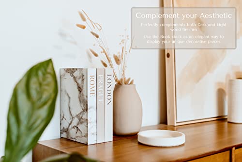 Dual Display Large Premium Decorative Books With Blank Pages, Removable Dust Covers, Wooden Bead Garland And Twine - Set Of 3 (Cream) - Neutral And Modern Decorative Book Stack For Home Decor - Fashion Designer Display Books, Faux Books - For Decoration, Boho Decor, Living Room, Coffee Table Decor, Shelf Decor, Mantel, Entryway Table #TOP5