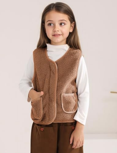 SEAUR Girls' Boys Sherpa Fleece Vest Outwear Lightweight Solid Color Cute Jacket with Pockets 1-12 Years2