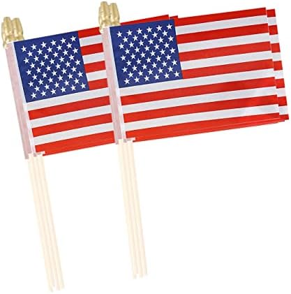 Lebei American Flag Mini Small US USA Handheld Stick Flags 4x6 Inch 12 Pack