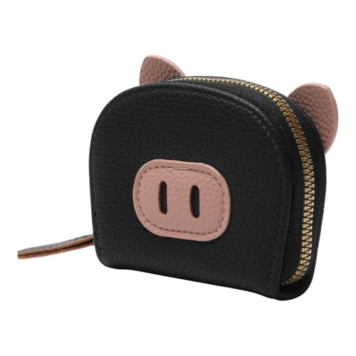1Pcs Money Wallet Colorblock Pig Accordion Wallet PU Leather Black 10.3x8.7cm2