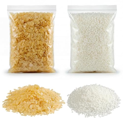 Lounsweer 2 Pack 35.2 oz Total Shellac Flakes and Pure White Beeswax Polish for Home Wood Craft Decoration Household Painting Supplies Furniture Restoration and DIY Projects(Light Yellow)