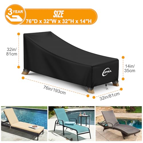 Kipiea Waterproof Patio Lounge Chair Covers for outdoor furniture, 420D Outdoor Chaise Lounge Cover with Anti UV and No Tears, No Fading (76"D x 32"W x 32"H) by Kipiea - Image 2