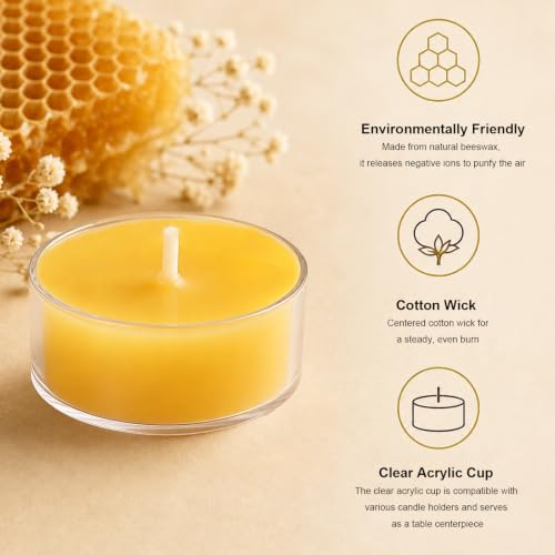 UGBEM Beeswax Tealight Candles, 4 Hour Non Toxic Tea Lights Candles, 50 Pack Unscented Small Votive Yellow Tea Candle, Natural Clean Burning Beeswax Candle for Home Decor Meditation Prayer Emergency by ugbem - Image 4