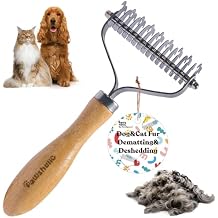 Undercoat Rake for Dogs - Professional Pet Shedding Dematting Comb with Wood Handle, Stainless Steel Blades for Pet Cats Dogs Matted Hair Tangles Removing