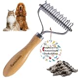 PAWSHOLIC Undercoat Rake for Dogs - Professional Pet Shedding Dematting Comb with Wood Handle, Stainless Steel Blades for Pet Cats Dogs Matted Hair Tangles Removing