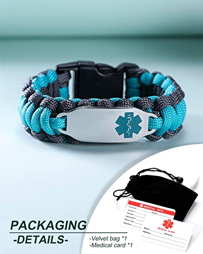 Jfjewer Medical Alert Id Bracelet For Men | Women Handmade Parachute Cord Braided Medical Alert Bracelets Personalized Custom(Gray Green 8.0") #TOP5