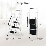 FAHKNS 3 Step Ladder with Handrails, Portable Folding Step Stool with Safety Lock, Sturdy Steel Step Ladder 3 Step Folding, 330LBS Capacity Ladders for Home Library Garage Office, White