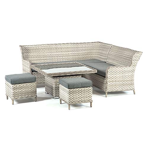 SunTime Callisto 7 Seater Garden Patio Rattan Corner Sofa Furniture Set with Adjustable Dining Glass Table (Grey) - Image 8