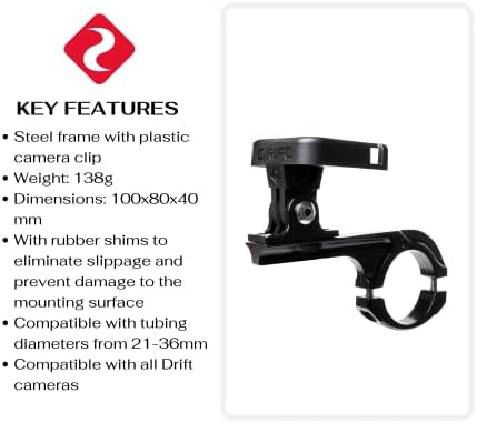 Drift Innovation Handlebar Mount 2.0 - Easy To Fit And Adapt Action Camera Angle, Fast Camera Mount, Release. Steel Camera Bracket With Rubber Shims. Drift Camera Accessories For Ghost X, XL, XL Pro