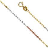14k REAL Tri Color Gold Solid 1.2mm Singapore Chain Necklace with Spring Ring Clasp - 24'
