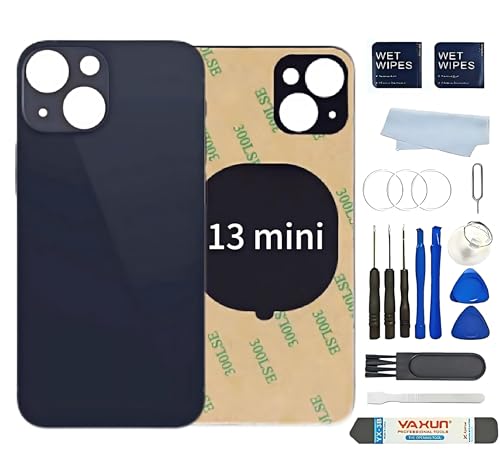 Back Glass Replacement for iPhone 13 mini 5.4inch ​Back Cover with Pre-Installed 3M Tape +Tools (Black, iPhone 13 MINI)