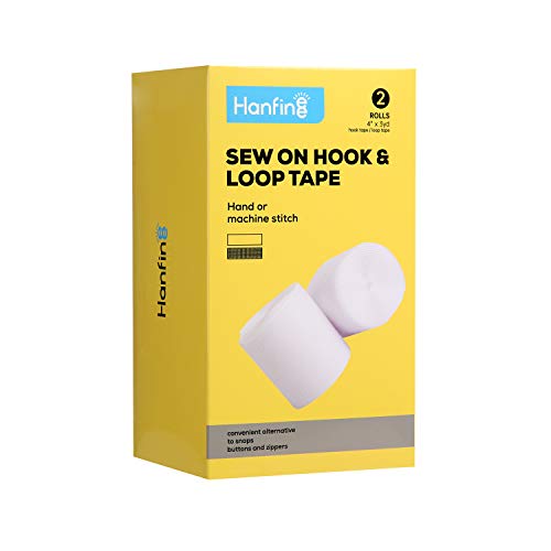 Hanfinee 4 Inch Width Sew on Hook and Loop Tape, White, 3 Yards