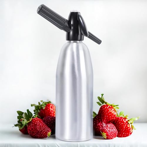 HYEIOL Máquina de agua con gas de 1 litro, sifón de soda carbonatada para el hogar y el club, bebidas de refrescos frescos, diseño de aleación de aluminio (plata)