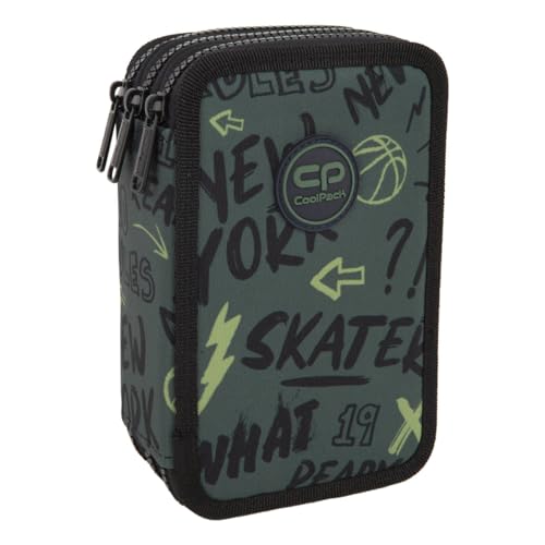 CoolPack XXL Federtasche Federmappe 3-Fach Schulstiftetui, dreifaches Federmäppchen, Federmäppchen für Mädchen, Jungen, Federmäppchen 44-teilig gefüllte Schüleretui 3-stöckig, Tiger