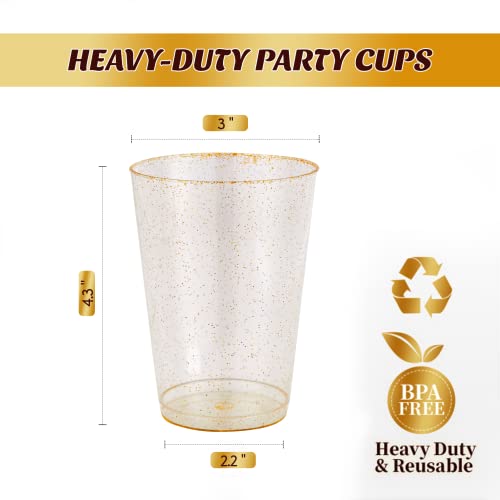 Vplus 150 Pack 12 Oz Gold Glitter Plastic Cups, Hard Gold Plastic Cups, Bulk Gold Disposable Plastic Cups For Wedding, Thanksgiving, Halloween, Christmas Party #TOP4
