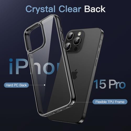 Image of JETech Cover Case for iPhone 15 Pro 6.1-Inch, Non-Yellowing Shockproof Phone Bumper Cover, Anti-Scratch Clear Back (Black)