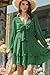 Dokotoo Dresses for Women 2026 Wedding Guest Spring Deep V Neck Ruffle Elegant Long Lantern Sleeve Empire Waist Tie Knot Chiffon Boho Tunic Swing A Line Flowy Mini Dress Vacation Dresss Green Large