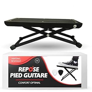 O³ Voetbankgitaar, voor volwassenen en kinderen, gitaarvoetbank inclusief 2 plectrums, in hoogte verstelbaar op 5…