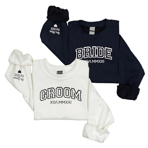 GODMERCH Personalized Embroidered Bride Sweatshirt - Mrs Sweatshirt, Engaged Bride Groom Gift, Wedding Gifts for Bride, Engagement Hoodie, Bride Gifts, Bridal Shower Gifts, Bachelorette Party Gifts