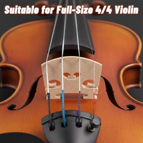 12 Stück Violinsaiten Universal-Satz Geigensaiten (G-D-A-E) mit 3 Geigenstegen, 4/4-Geigensaiten mit Stahlkern, vorgeschnittene klassische Stahlsaiten für Instrumente der Größen 4/4, 3/4, 1/2 und 1/4