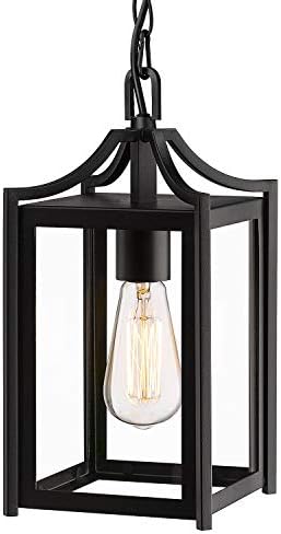 Osimir Outdoor Pendant Light, 14" Large Modern Outdoor Hanging Porch Light with Adjustable Chain, Exterior Outdoor Hanging Light in Black Finish and Clear Glass, 2439/1H