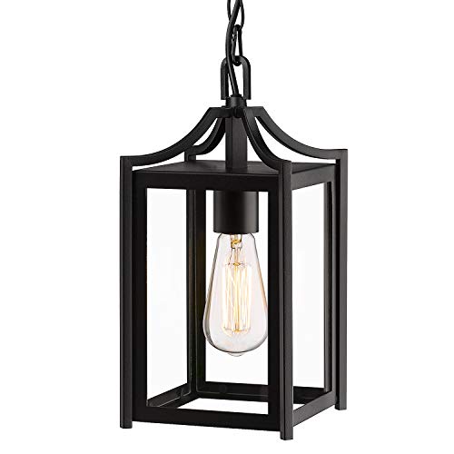 Osimir Outdoor Pendant Light, 14" Large Modern Hanging Porch Light with Adjustable Chain, Black Exterior Outdoor Hanging Lantern with Clear Glass for Porch Foyer Gazebo, 2439/1H by Osimir - Used condition - US$35.54