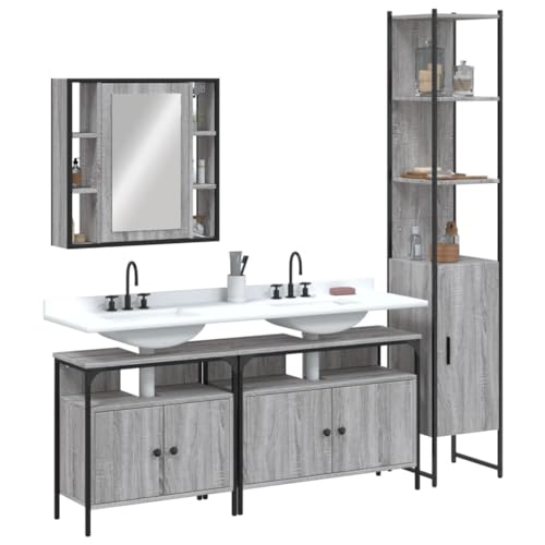 KTHLBRH Armario de Baño con Espejo y Estante Extra, Mueble de Almacenaje con Estantes Amplios y Patas Ajustables, Construcción Robusta de Acero y Madera para Artículos de Aseo y Baño