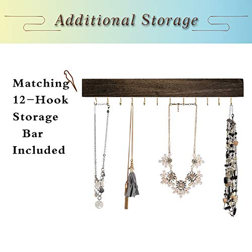 Glant Rustic Wall Mounted Jewelry Organizer With Wooden Barndoor Decor,Wooden Wall Mount Holder,Jewelry Holder For Necklaces, Earings, Bracelets, Ring Holder. Includes Matching Hook Organizer (Rustic) #TOP6