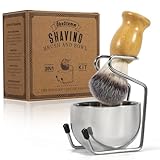 ÖkoStamm Shaving Brush and Bowl - Bamboo Shaving Brush for Men with Synthetic Badger...