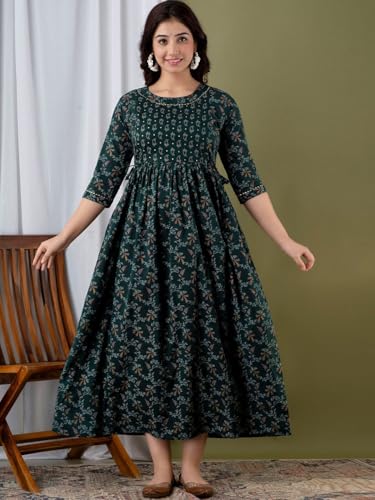 Image of Women's Cotton Floral Printed Maternity Dress Kurti with Feeding Zipper Maternity Gown for Women Feeding Dress