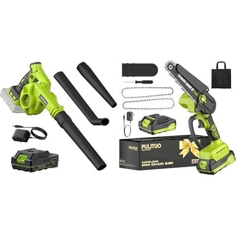Pulituo 20V Leaf Blower Cordless with 6 Inch Mini Chainsaw Battery and Charger are Compatible for Both Machines Cover