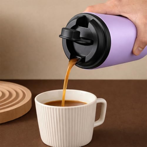 Image of Stvin 380ml Insulated Coffee Mug Travel, Stainless Steel Tumbler with Leak-Proof Lid, Reusable Thermal Cup for Hot & Cold Drinks, Car, Office, Camping & More (3rd Purple)
