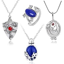 4 pcs Vampire Jewelry Daywalking Katherine Sapphire Elena Gilbert Opening Vervain Locket Bonnie Necklaces Elena Sapphire Crystal Daylight Ring Jewelry Set Cosplay for Fans