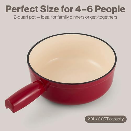 Swissmar Lugano Cast Iron Cheese Fondue Pot Replacement, 2 QT / 2 L - Compatible with Swissmar Lugano Fondue Sets - Ideal for Melting Cheese, Chocolate, & Caramel - Cherry Red — view 5