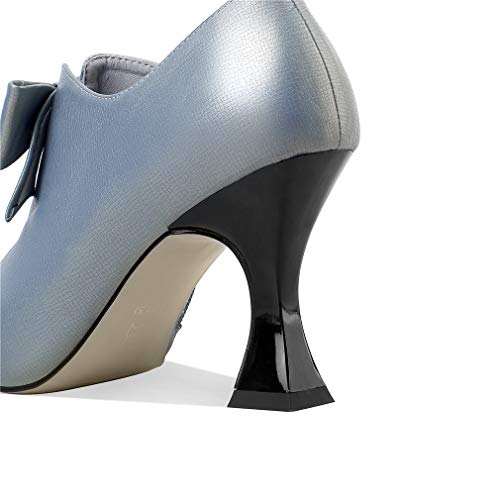 TinaCus Women's Genuine Leather Handmade Sexy High Spool Heel Patent Pointed Toe Side Zipper Pump Shoes with Cute Bow3