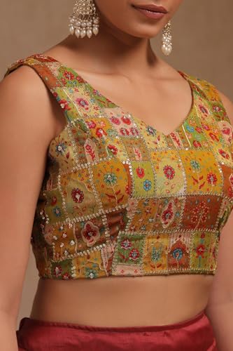 Image of Soch Womens Georgette Floral Print Padded Blouse with Zari