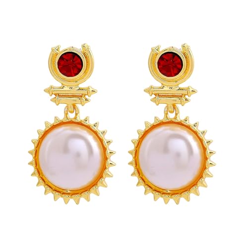 Gehena By Estele - Gold Tone White Zinc Ruby Curved arrow Pearl Dangle Earrings For Women (B08KX5SNKH) Amazon Price History, Amazon Price Tracker